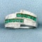 Emerald & Diamond Bypass Ring In Sterling Silver