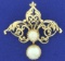 Antique Akoya Pearl Pendant Or Pin In 14k Yellow Gold