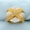 Vintage Diamond Criss Cross Design Statement Ring In 18k Yellow And White Gold