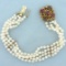 Antique 4-strand Pearl Bracelet With Ruby And Sapphire Clasp In 14k Yellow Gold