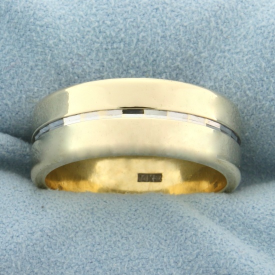 Unique Two Tone Wedding Band Ring In 14k Yellow And White Gold