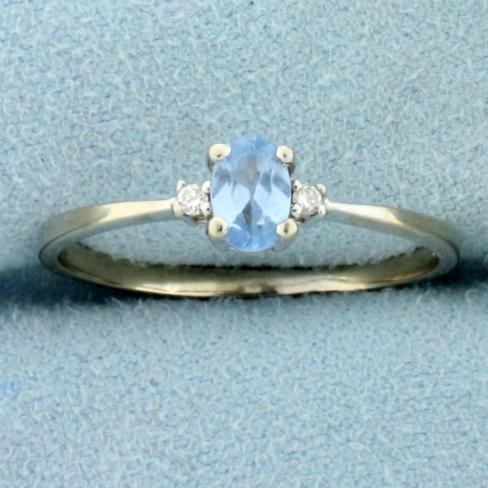 Swiss Blue Topaz And Diamond Ring In 14k White Gold