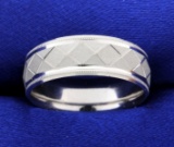 Designer Beaded Edge Geometric Design Wedding Band Ring In Platinum