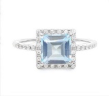 Large 2.1ct Sky Blue Topaz Halo Ring In Sterling Silver