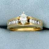 3/4ct Tw Diamond Marquise Engagement Ring In 14k Yellow Gold