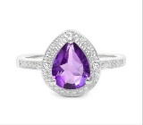 1.4ct Amethyst & Diamond Halo Ring In Sterling Silver