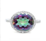 Huge 4.3ct Mystic Topaz & Diamond Statement Ring In Sterling Silver