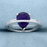 2ct Pear Cut Amethyst & Diamond Ring In Sterling Silver