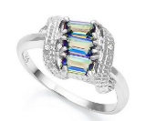 Ocean Mystic Topaz & Diamond Scroll Ring In Sterling Silver
