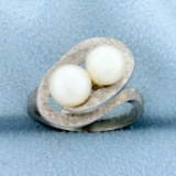 Vintage Double Cultured Pearl Ring In 10k White Gold