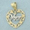 Mom Heart Pendant In 14k Yellow And White Gold