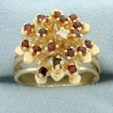 Garnet And Diamond Starburst Ring In 14k Yellow Gold