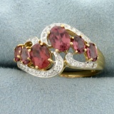 Over 3ct Tw Morganite And Diamond Ring In 10k Yellow And White Gold
