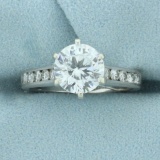 2ct Tw Cz And Diamond Engagement Ring In 18k White Gold