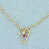 Ruby Heart Pendant On Chain Necklace In 14k Yellow Gold