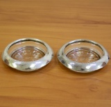 Two Vintage Sterling Silver And Glass Ashtrays