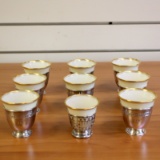 Lenox Nine Piece Demitasse Teacup Set In Sterling Silver And Porcelain