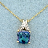 Mystic Topaz And Diamond Necklace In 10k Yellow And White Gold