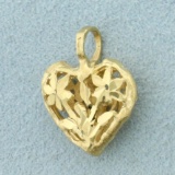 Diamond Cut Flower Heart Pendant In 14k Yellow Gold