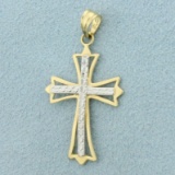 Two Tone Cross Pendant In 14k Yellow And White Gold