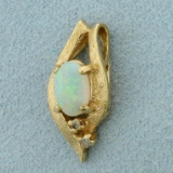 Opal And Diamond Pendant In 14k Yellow Gold