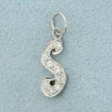 Diamond Initial S Charm In 14k White Gold