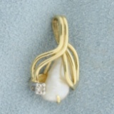 Baroque Pearl And Diamond Pendant In 14k Yellow Gold