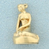 Kneeling Nude Woman Sculpture Pendant In 14k Yellow Gold