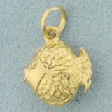 Puffer Fish Charm Or Pendant In 14k Yellow Gold