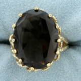 Vintage 17ct Smoky Topaz Statement Ring In 18k Gold Over Sterling Silver