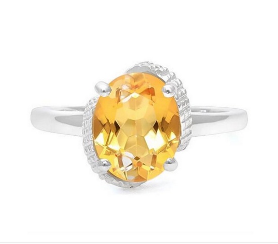 2.4ct Citrine & Diamond Ring In Sterling Silver