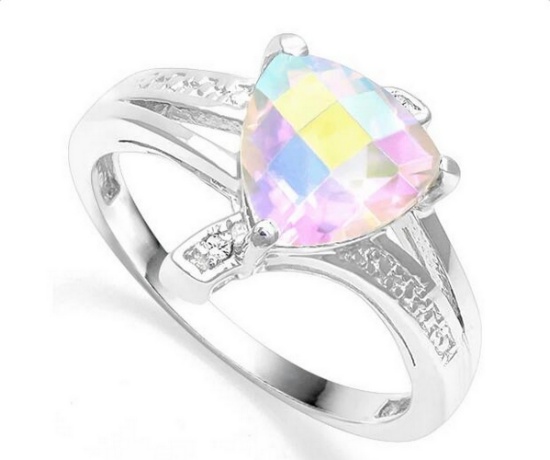 1.5ct Mercury Mystic Topaz & Diamond Ring In Sterling Silver