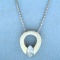 Italian Made Abstract Design Solitaire Diamond Necklace In 14k White Gold