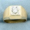 Mens Solitaire Diamond Ring In 14k Yellow And White Gold