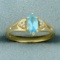 Swiss Blue Topaz And Diamond Ring In 14k Yellow Gold