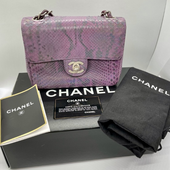 Authentic Chanel Flap Bag Exotic Iridescent Purple Python Mini