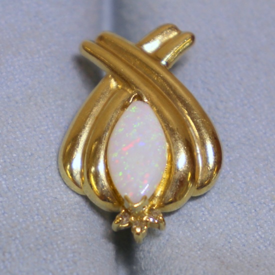 Opal And Diamond Pendant Or Slide In 10k Yellow Gold