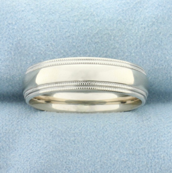 Mens Beaded Edge Milgrain Wedding Band Ring In 14k White Gold