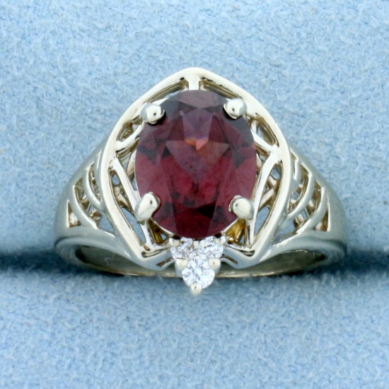 3ct Rhodolite Garnet And Diamond Ring In 14k White Gold
