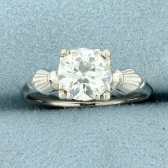Antique 1.5ct Old European Cut Diamond Solitaire Engagement Ring In 14k White Gold