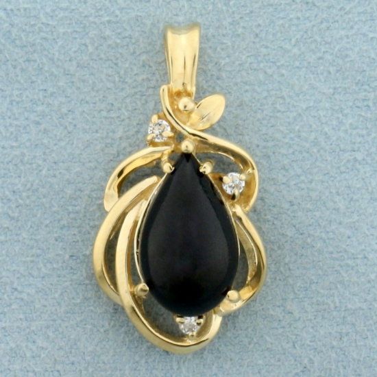 Vintage Onyx And White Sapphire Pendant In 14k Yellow Gold