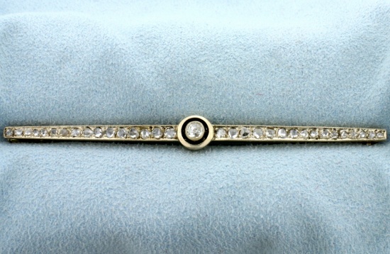 Antique 1ct Tw Old European And Rose Cut Diamond Pin In 14k Yellow Gold