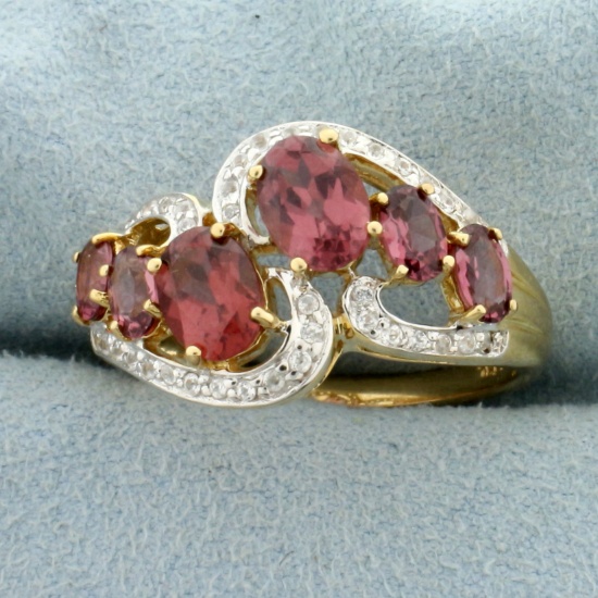 Over 3ct Tw Morganite And Diamond Ring In 10k Yellow And White Gold