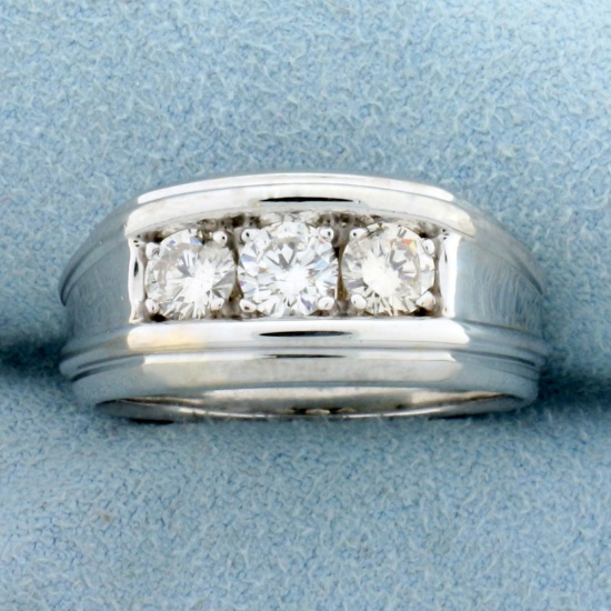 Mens 1ct Tw Diamond Three Stone Ring In 14k White Gold