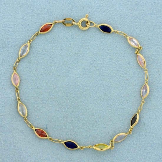 7 Inch Rainbow Topaz Gemstone Bracelet In 14k Yellow Gold