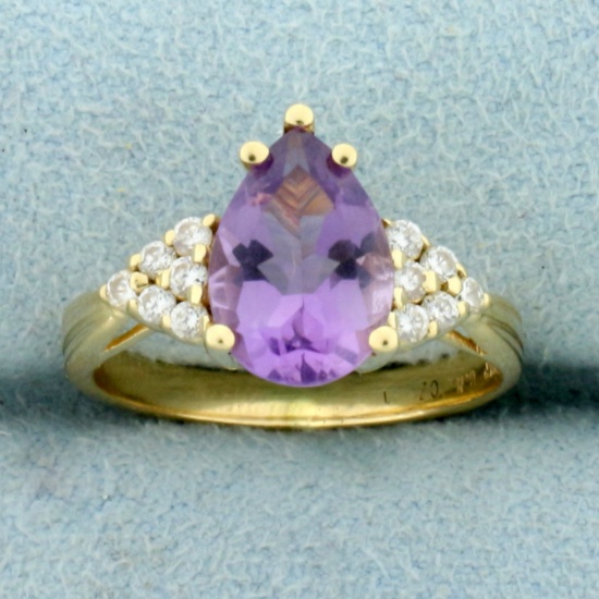 2.25ct Tw Amethyst And Diamond Ring In 14k Yellow Gold