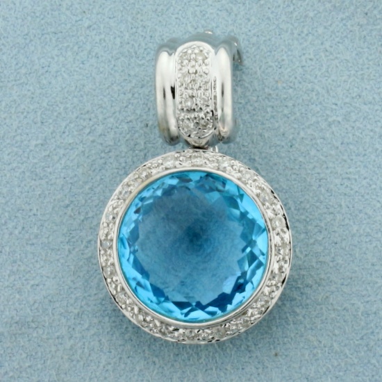 13ct Blue Topaz And Diamond Pendant In 14k White Gold