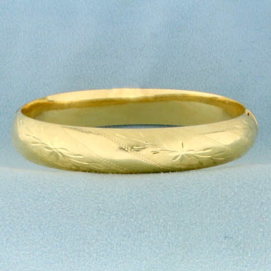 Vintage Flower Design Bangle Bracelet In 14k Yellow Gold