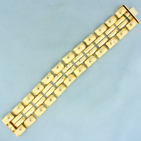 Designer Panther Link Bracelet In 14k Yellow Gold