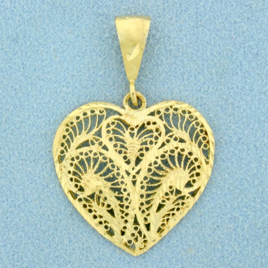 Diamond Filigree Heart Pendant In 14k Yellow Gold